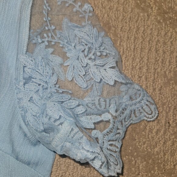 MODLILY® Dusty Blue Lace Short Sleeve T Shirt - Large - Picture 3 of 7